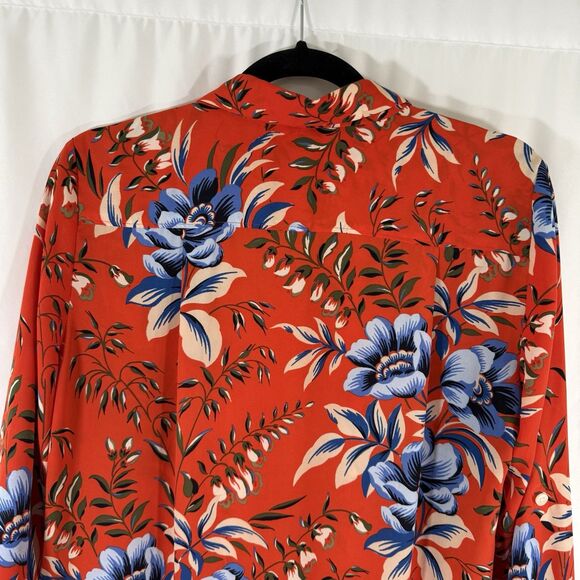 LOFT Blouse Women's Medium Orange Floral Button Up Long Sleeve Pockets - Picture 9 of 10